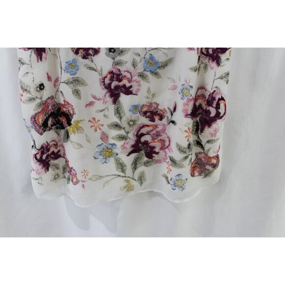 White House Black Market Womens White Floral Embroidered Ruffle Blouse S - Picture 3 of 5